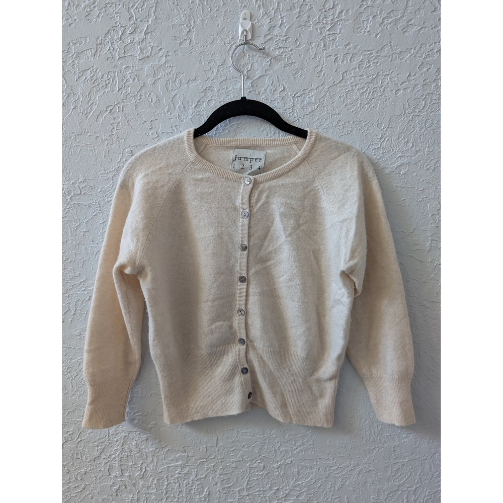 Jumper 1234 Cardigan Womens 2 100% Cashmere Cream Button Front Raglan Sweater